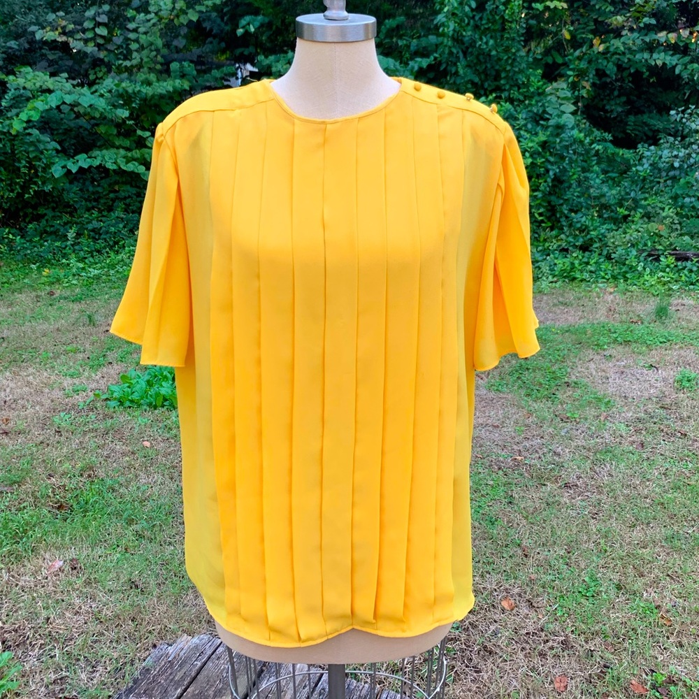 Vintage Pleated Yellow Canary Blouse
